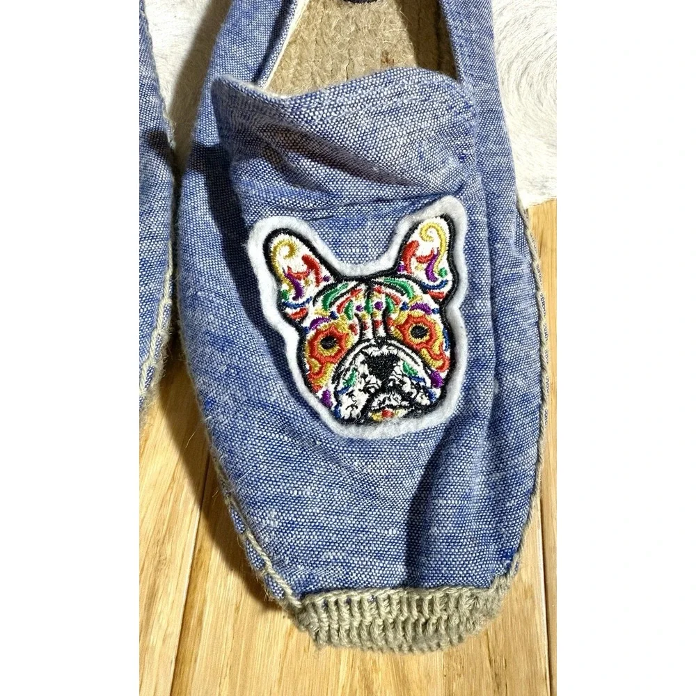 Soludos French Bulldog Espadrilles‎ Platform Shoes Blue Size 9.5